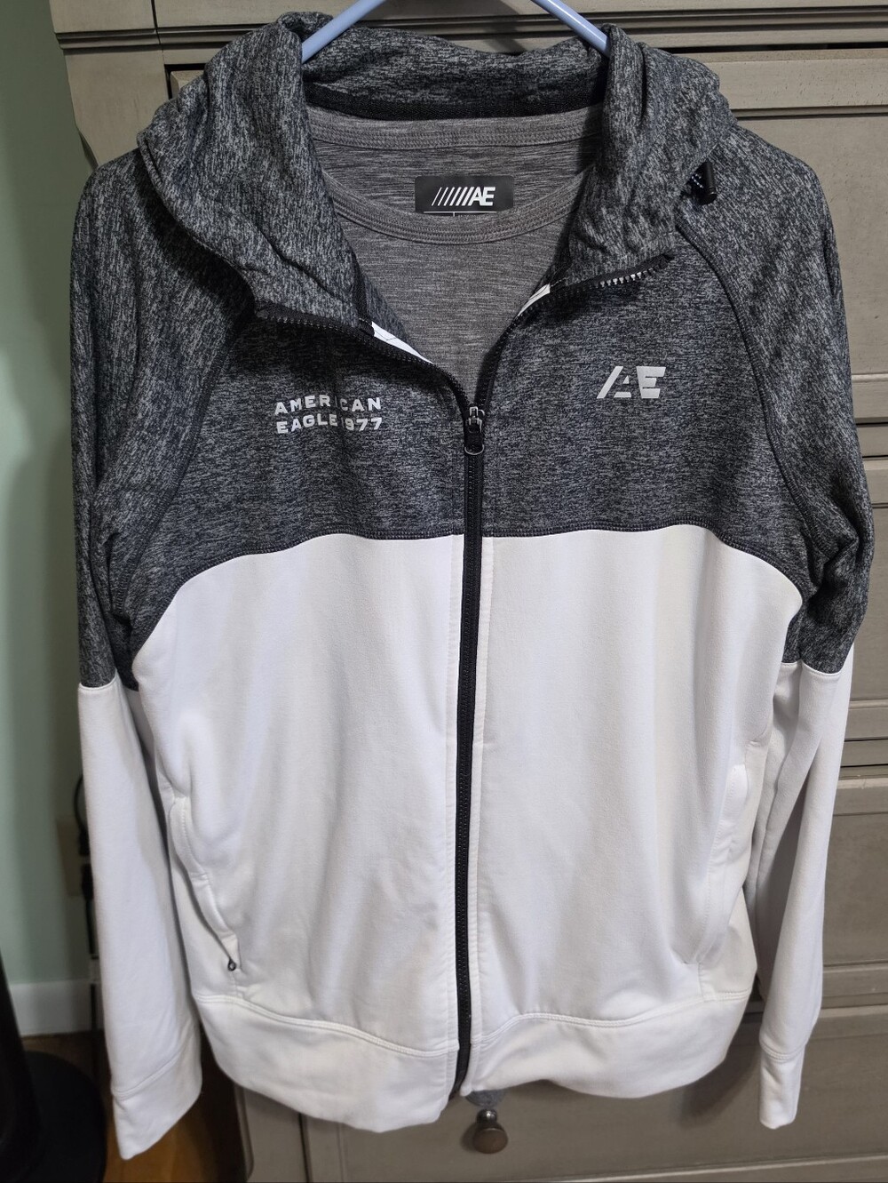 American Eagle Outfitters Two-Tone Gray & White Zip Hoodie. TShirt Included